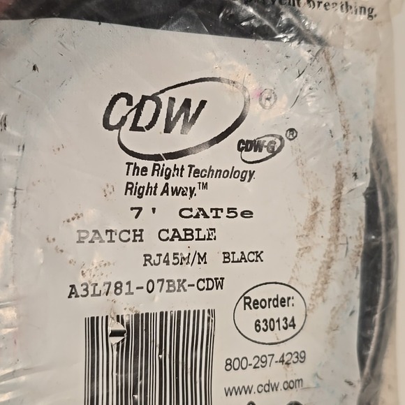 CDW 7-Foot Cat5e Network Patch Cable Black RJ45M/M 7' Ft UTP Cord - Picture 2 of 4